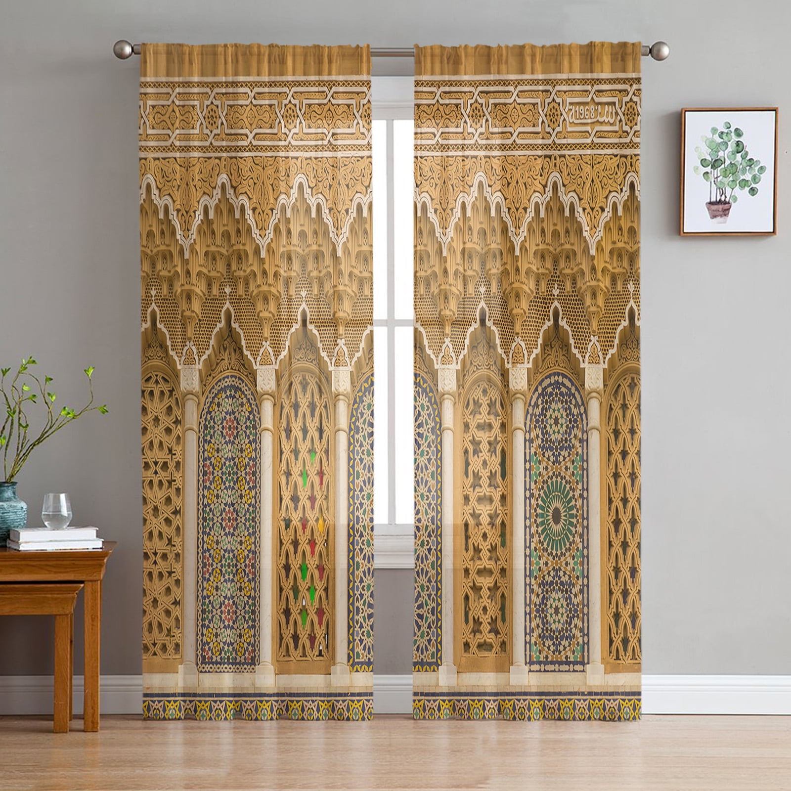 Yellow Wall Gate Morocco Chiffon Sheer Curtains for Living Room Home ...