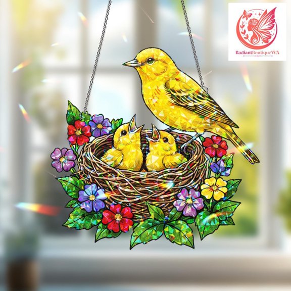 Yellow Warbler 2D Flat Acrylic Sun Catcher | Hologram Effect Window Art | Nature Bird Decor | Gift for Bird Lovers | Window Hanging Home Accent
