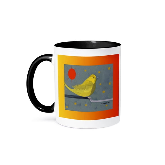 3dRose, Yellow Warbler - Bird Art, 15oz Two-Tone Black Mug