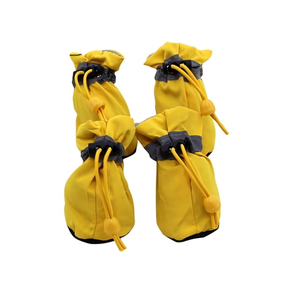Yellow Warm Dog Shoes For Winter Fleece Material Reflective Tape Claw Cover Pet Shoes Drawstring For Medium Dogs Outdoor Use