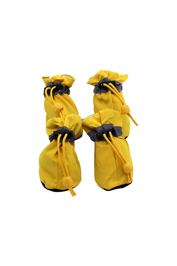 Yellow Warm Dog Shoes For Winter Fleece Material Reflective Tape Claw Cover Pet Shoes Drawstring For Small Dogs Outdoor Use