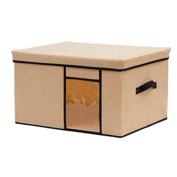 Yellow Washable Cotton Linen Storage Box With Window, Large 51X41X30.5Cm, Durable Fabric, For Wardrobe, Closet, And Under-Bed Storage, Keeps Items Clean And Tidy