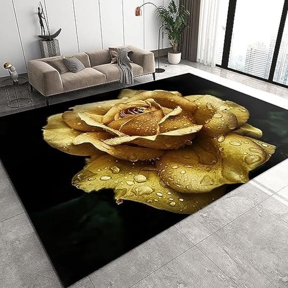 Yellow Water Drop Champagne Rose Area Rugs, Modern Abstract Light Luxury Print Rug, Washable Breathable Durable Carpet For Room Sofa Living Room Mat Bedroom Home Decor 5x8ft