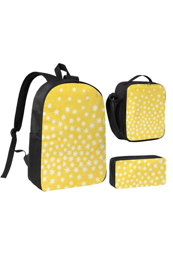 Yellow Watercolor Painting Backpack Set 3pc Including Backpack, Lunch Bag and Pen Bag Combination