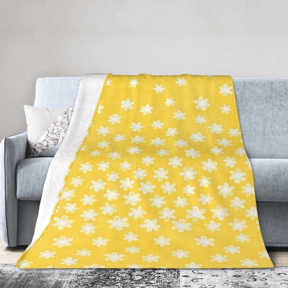 Yellow Watercolor Painting Blanket Throw, Yellow Watercolor Painting Flowers Soft Fuzzy Plush Cozy Fleece Blankets for Couch Sofa Bed 50x40