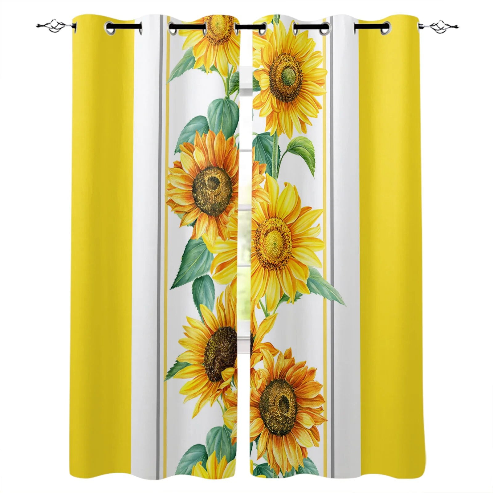 Yellow Watercolor Sunflower Window Curtains for Living Room Bedroom ...