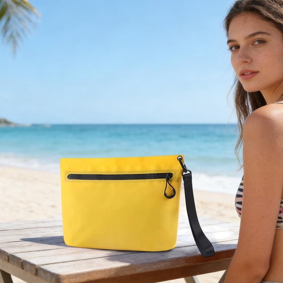 Yellow Waterproof Bag | PVC Dry Bag for Beach Diving Travel | 12.6" Waterproof Storage Pouch for Swimming Outdoor Gear | Large Toiletry Organizer for Phone & Wallet