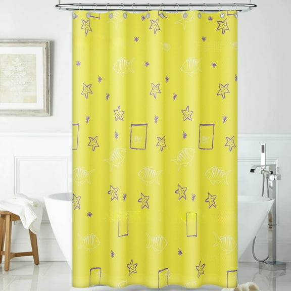Yellow Waterproof Shower Curtain with Rust-Proof Grommets for Bathroom and Toilet Partitions
