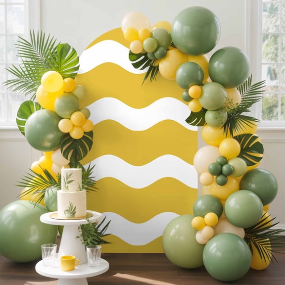 Yellow Wavy Arch Backdrop Cover, 4FT, Stripes Spandex Arch Covers Double-Sided Backdrop for Wedding Birthday Party Photo Background Decoration