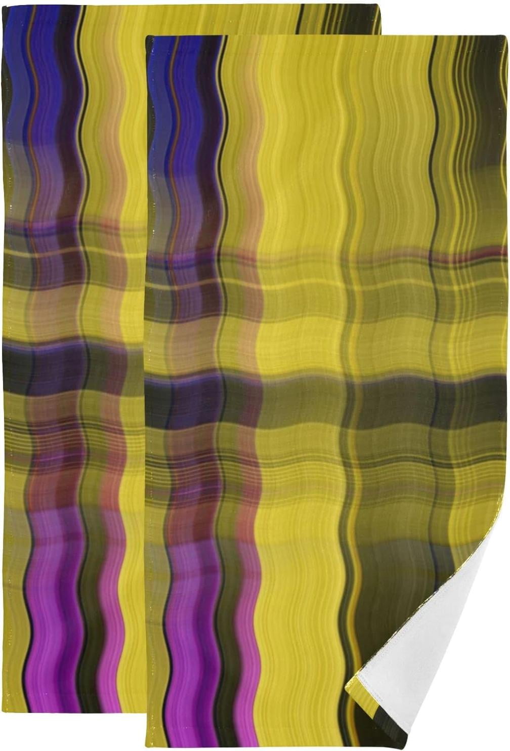 Yellow Wavy Stripes Kitchen Hand Towels 2 Pack, Horizontal Fingertip