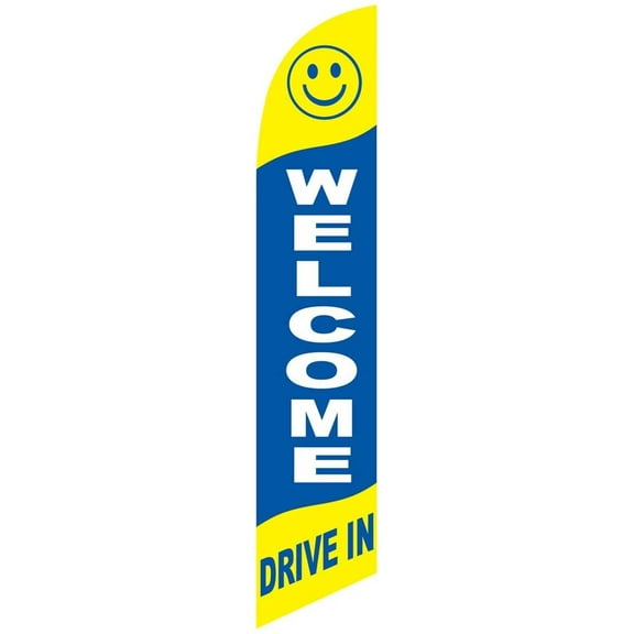 Yellow Welcome Smiley Feather Banner Swooper Flag for Festivals and Events, Replacement Flag Only