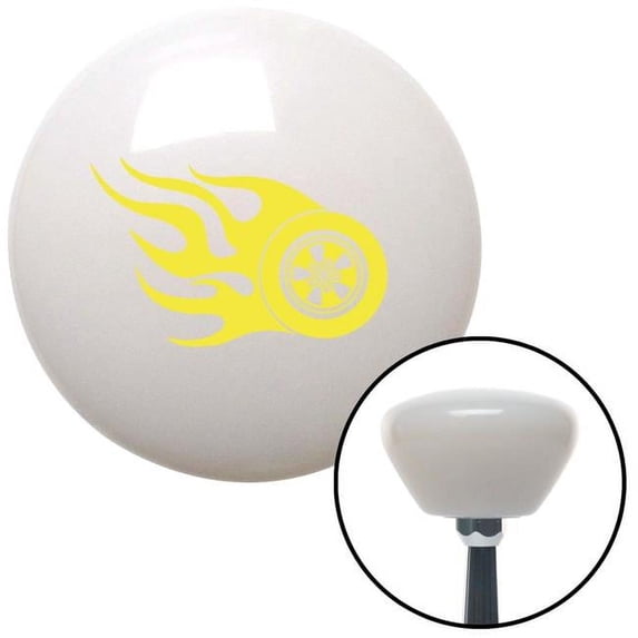 Yellow Wheel on Fire White Retro Shift Knob with M16 x 1.5 Insert Shifter Auto Brody