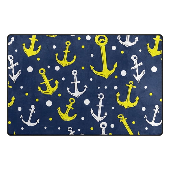 Yellow White Anchor Pattern Memory Foam Area Rug 31"x20" Non Slip, Absorbent, Fade Proof for Living Room, Bedroom, Office