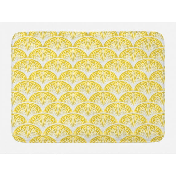 Yellow and White Bath Mat, Rounded Floral Motifs Overlapping Pattern 20s 30s Bohemian Simple, Non-Slip Plush Mat Bathroom Kitchen Laundry Room Decor, 29.5 X 17.5 Inches, Earth Yellow White, Ambesonne
