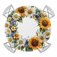 thumbnail image 1 of Yellow White Blue Sunflower Elastic Fitted Round Table Cover Watercolor Wreath Waterproof Outdoor Tablecloth for Holiday Party, Picnic, Patio & Dining Fits Tables Up to 55"-60", 1 of 8