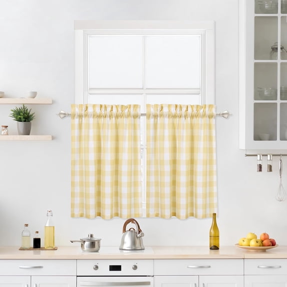 Long Valance Yellow White Buffalo Plaid Cafe Curtains 36 Inch Long - Walmart.com