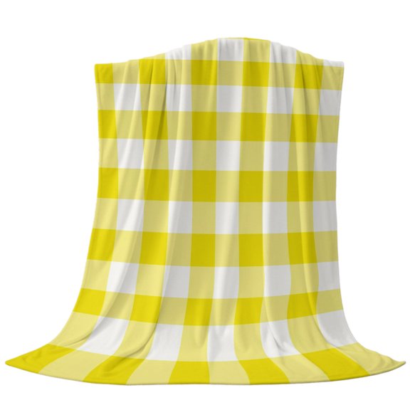 Yellow and White Buffalo Plaid Throw Blanket for Bed Couch Sofa, Minimalist Gingham Check Soft Cozy Flannel Fuzzy Throw Blanket for Bedroom Office Travel Gift 30x40in