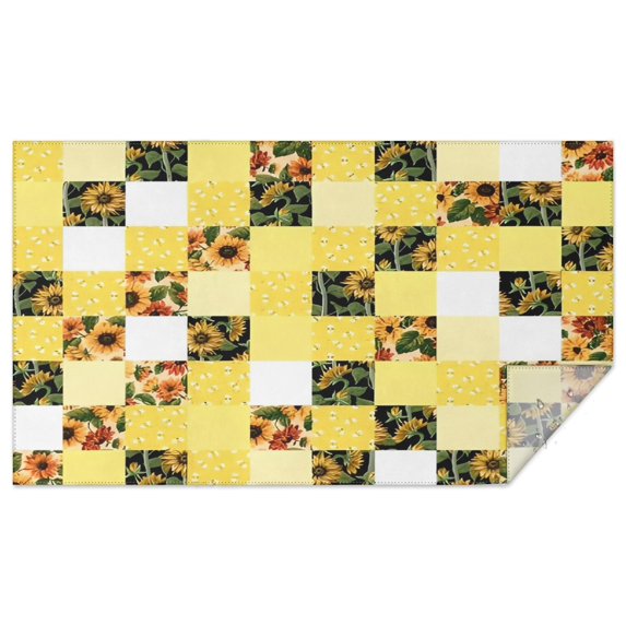 Yellow White Checker Sunflower Pattern Rectangle Tablecloth 60"x102",Waterproof Polyester Rectangle Table Cloth, Wipeable Spillproof Polyester Tablecloth for Dining, Camping, Indoor and Outdoor