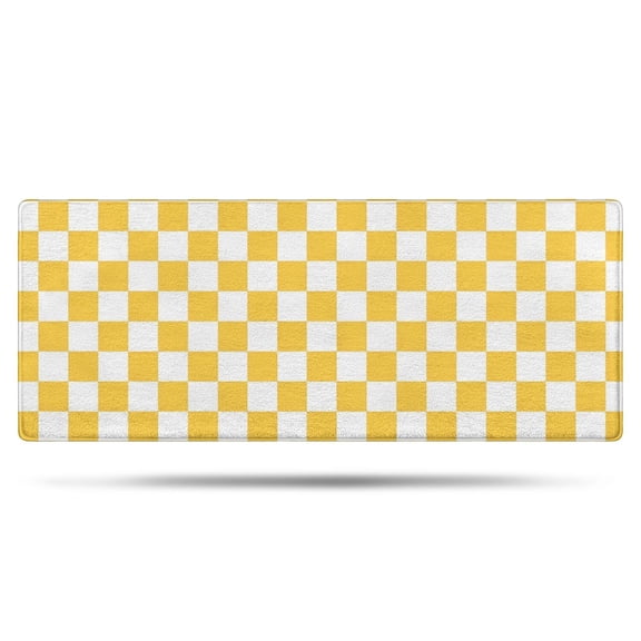 Yellow White Checkerboard Checkered Pattern Bathroom Rugs Mat,Non Slip Microfiber Bathroom Rug,Rubber Backing,Soft Bathroom Mats for Bathroom Floor,Tub and Shower,60x24in(150x60cm)