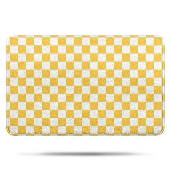 Yellow White Checkerboard Checkered Pattern Bathroom Rugs Mat,Non Slip Microfiber Bathroom Rug,Rubber Backing,Soft Bathroom Mats for Bathroom Floor,Tub and Shower,17x27in(43x68cm)