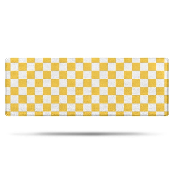 Yellow White Checkerboard Checkered Pattern Bathroom Rugs Mat,Non Slip Microfiber Bathroom Rug,Rubber Backing,Soft Bathroom Mats for Bathroom Floor,Tub and Shower,47x17in(120x43cm)