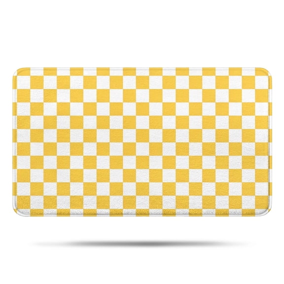 Yellow White Checkerboard Checkered Pattern Bathroom Rugs Mat,Non Slip Microfiber Bathroom Rug,Rubber Backing,Soft Bathroom Mats for Bathroom Floor,Tub and Shower,17x30in(43x75cm)