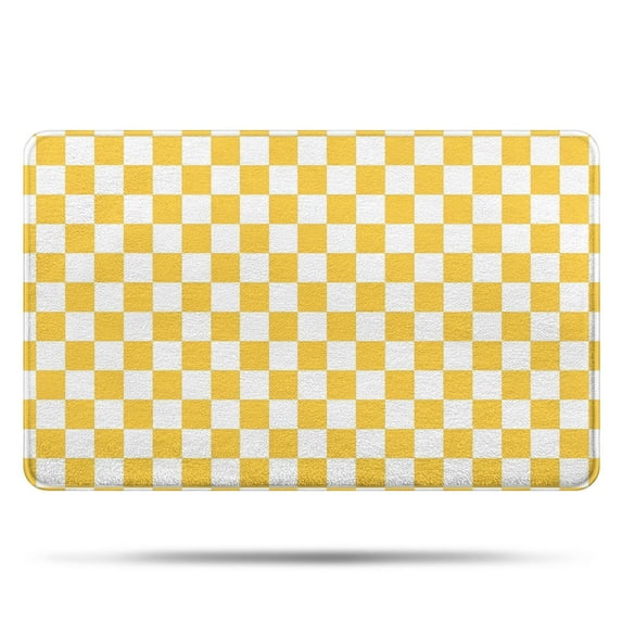 Yellow White Checkerboard Checkered Pattern Bathroom Rugs Mat,Non Slip Microfiber Bathroom Rug,Rubber Backing,Soft Bathroom Mats for Bathroom Floor,Tub and Shower,20x32in(50x80cm)