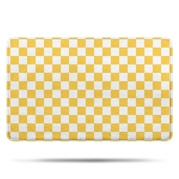 Yellow White Checkerboard Checkered Pattern Bathroom Rugs Mat,Non Slip Microfiber Bathroom Rug,Rubber Backing,Soft Bathroom Mats for Bathroom Floor,Tub and Shower,20x32in(50x80cm)