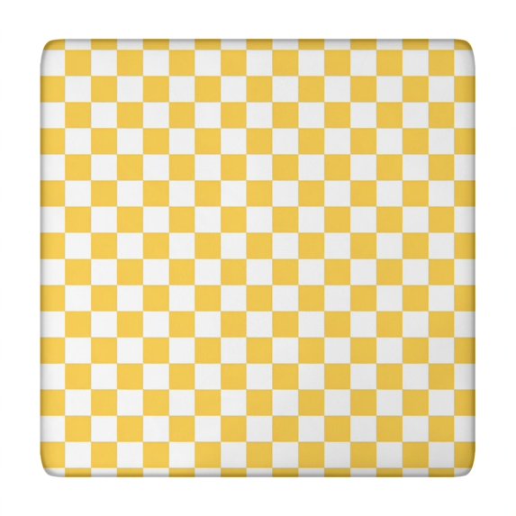 Yellow White Checkerboard Checkered Pattern Square Fitted Tablecloth with Elastic Edge,Square Table Cover,Washable Elastic Table Cover for Home Kitchen Party Decor 34"x34"