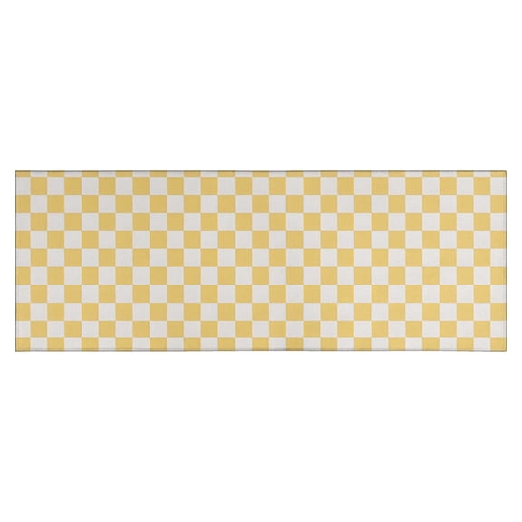 Yellow and White Checkerboard Pattern Kitchen Rug Mat,Kitchen Runner Rugs Non Skid Washable,Decorative Kitchen Floor Mats for Kitchen,Sink,Laundry,17"X47"