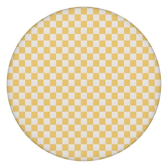 Yellow and White Checkerboard Pattern Round Fitted Tablecloth with Elastic Edge,Dining Table Cover Waterproof,Outdoor Round Tablecloth for Camping,Dining,Indoor and Outdoor