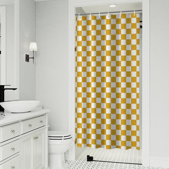 Yellow and White Checkerboard Pattern Shower Curtain 36"x72" ,Bathroom Decorative Shower Curtains Set with 12 Hooks,Modern Waterproof Washable Shower Curtain