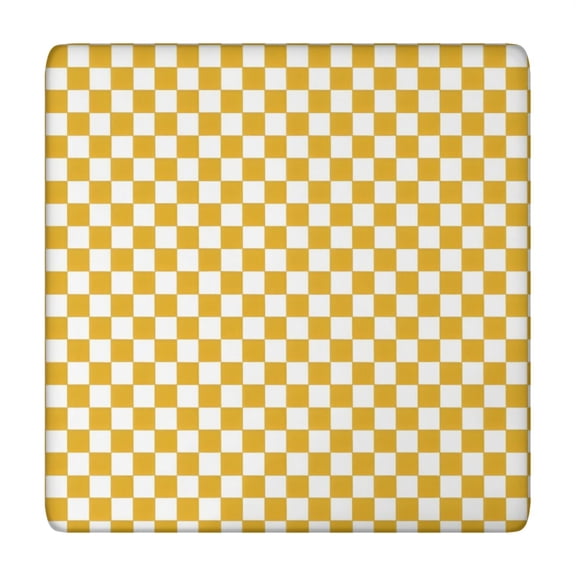 Yellow and White Checkerboard Pattern Square Fitted Tablecloth with Elastic Edge,Square Table Cover,Washable Elastic Table Cover for Home Kitchen Party Decor 34"x34"