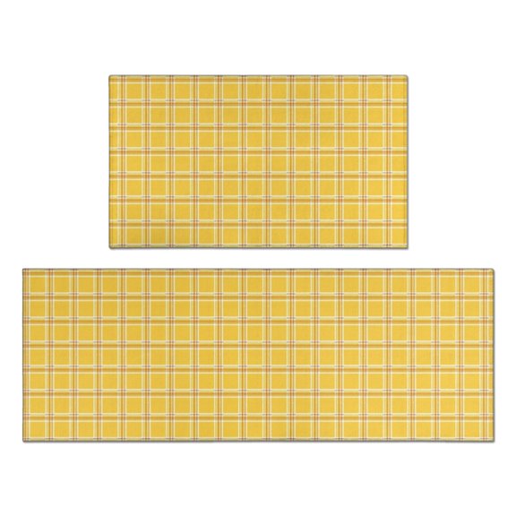 Yellow White Checkerboard Yellow Pattern Kitchen Rugs Set Of 2 (L-Shape), 17"X30"+17"X47" Anti-Fatigue, Non-Slip Washable for Kitchen