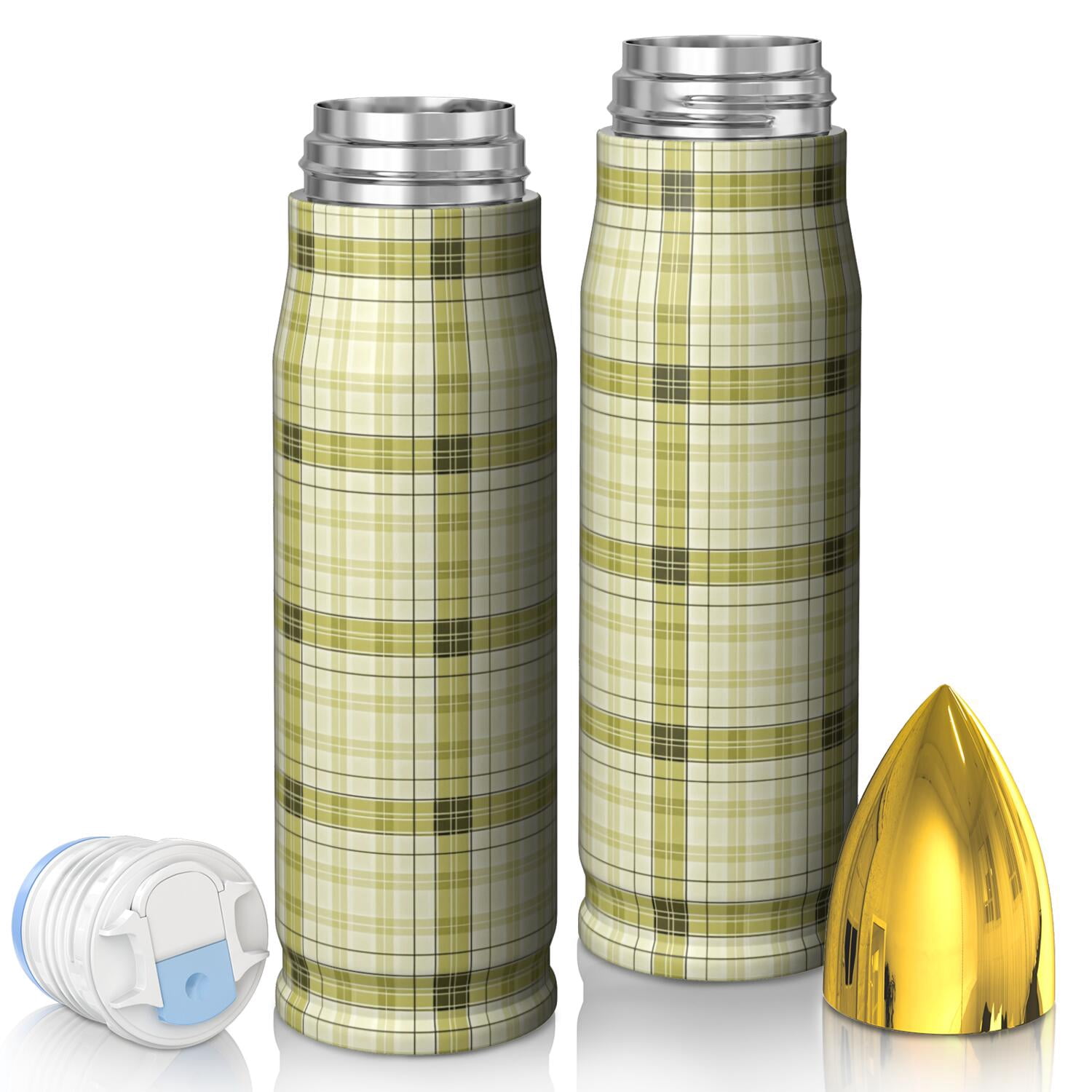 Yellow and White Checkered Pattern Bullet Tumbler, Vacuum Insulated ...