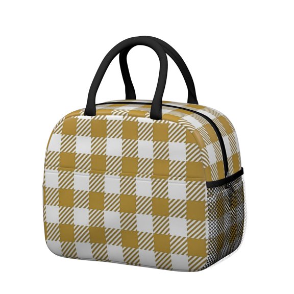 Yellow and White Checkered Pattern Insulated Leakproof Lunch Box for Work, Lunch Bag for Women Men, Loncheras Para Mujer for Beach Travel Picnic Camping