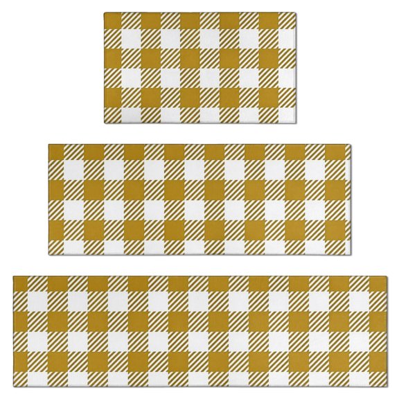 Yellow and White Checkered Pattern Kitchen Rugs Set Of 3, Non Slip Washable Kitchen Runner Rugs, Decorative Floor Mats for Sink Laundry and Home Use, 17"x30" + 17"x47" + 17"x59"