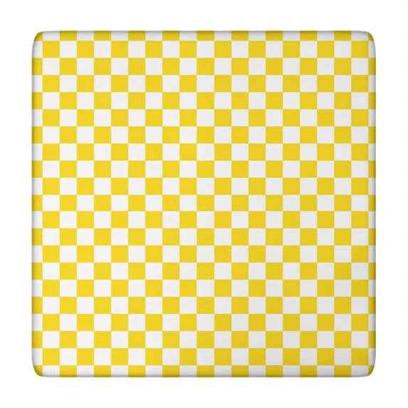 Yellow and White Checkered Pattern Square Fitted Tablecloth with Elastic Edge,Square Table Cover,Washable Elastic Table Cover for Home Kitchen Party Decor 34"x34"