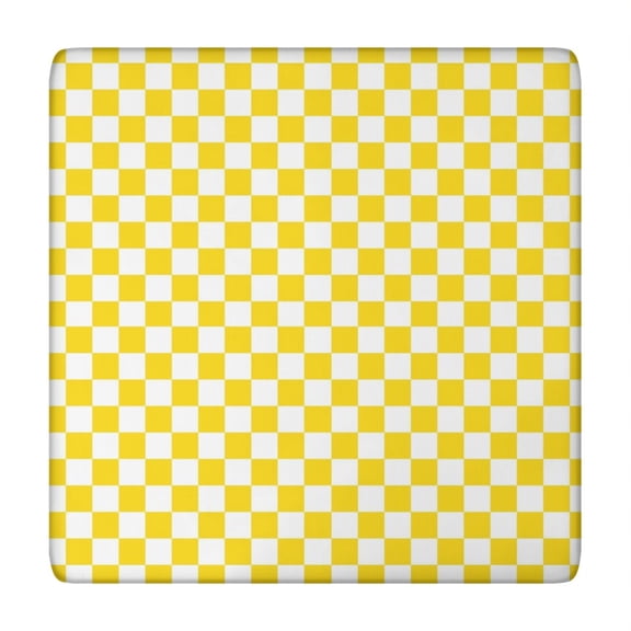 Yellow and White Checkered Pattern Square Fitted Tablecloth with Elastic Edge,Square Table Cover,Washable Elastic Table Cover for Home Kitchen Party Decor 34"x34"