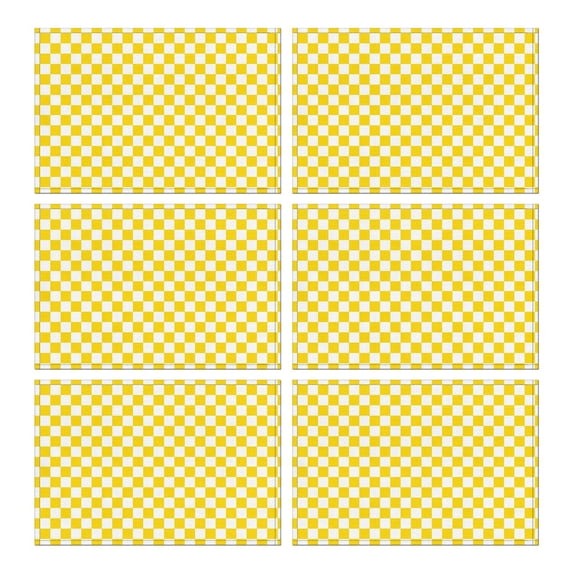 Yellow and White Checkered Pattern Summer Placemats Table Placemats Set Of 6-Linen Kitchen Washable Placemats Table Mats 11.8"x17.7" Non-Slip Heat Resistant