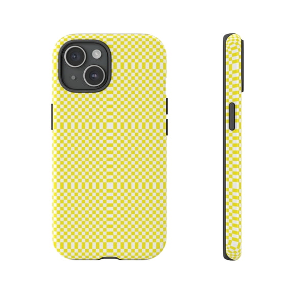 Yellow & White Checkered Shape Tough iPhone 15 Case-iPhone-iPhone Case