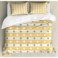 thumbnail image 1 of Yellow and White Duvet Cover Set, Horizontal Bold Stripes with Polka Dots Old Fashioned Tile, Decorative 3 Piece Bedding Set with 2 Pillow Shams, Queen Size, Almond Green Apricot, by Ambesonne, 1 of 3