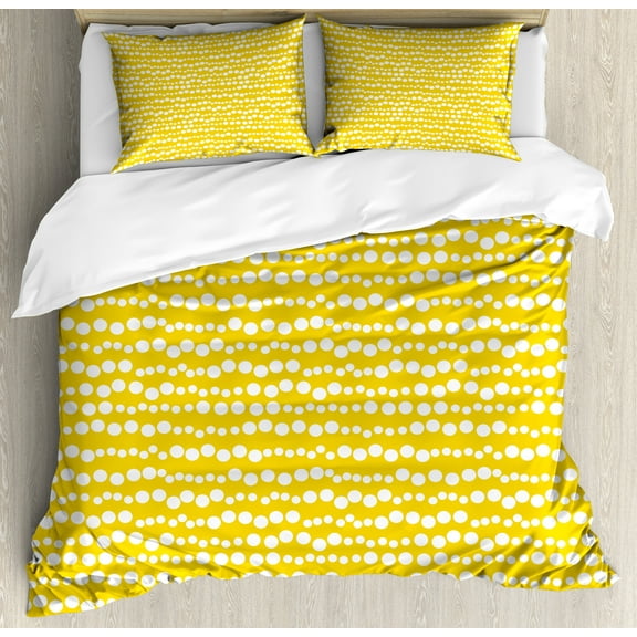 Yellow and White Duvet Cover Set, Modern Design Bubble Inspired Circles Rounds Big Little Dots, Decorative 3 Piece Bedding Set with 2 Pillow Shams, Queen Size, Earth Yellow and White, by Ambesonne