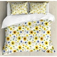 thumbnail image 1 of Yellow and White Duvet Cover Set Queen Size, Botanical Arrangement of Summer Flowers Wheat Daisy Blossoming Nature, Decorative 3 Piece Bedding Set with 2 Pillow Shams, Multicolor, by Ambesonne, 1 of 3