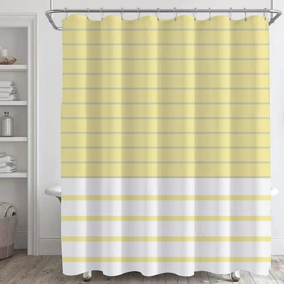 Yellow and White Fabric Shower Curtain,Farmhouse Striped Bathroom Shower Curtains,Bobo Modern Bath Curtains Sets with 12 Hooks Long Size 72x72inch,Waterproof Fabric