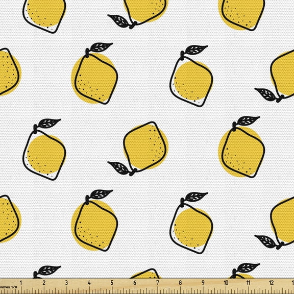Ambesonne Yellow and White Fabric by the Yard Upholstery, Doodle Lemons, 3 Yards, Yellow Black White
