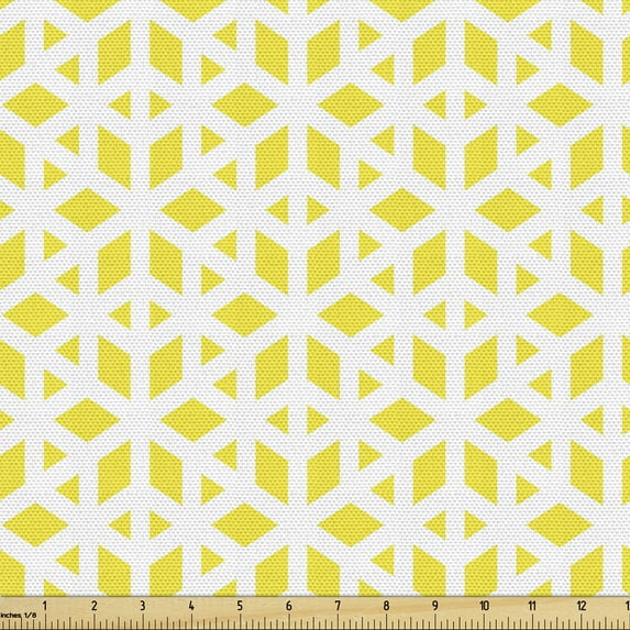 Ambesonne Yellow and White Fabric by the Yard Upholstery, Wavy Lines Design, 10 Yards, Yellow and White