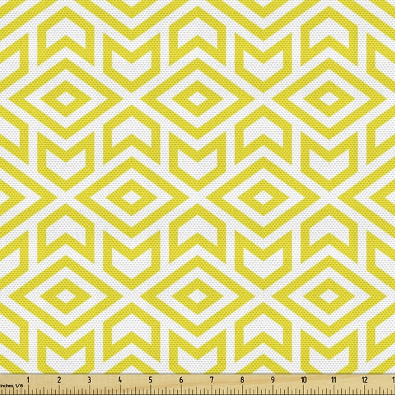Ambesonne Yellow and White Fabric by the Yard Upholstery, Rhombuses Arrows, 2 Yards, Yellow and White