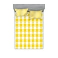 thumbnail image 1 of Yellow White Fitted Sheet & Pillow Sham Set, Checkered Motif with Little Spring Blooms Classic Country Picnic Pattern, Decorative Printed 6 Piece Bedding Decor Set, Calking, Yellow White, by Ambesonne, 1 of 3