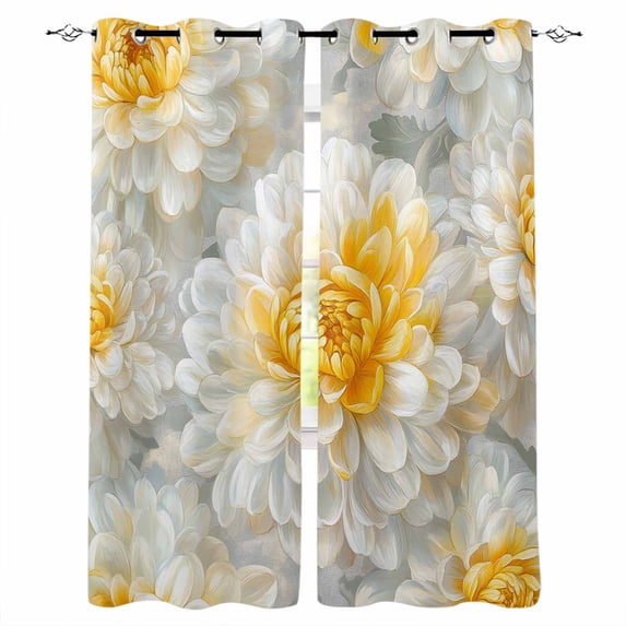 Yellow White Floral Blackout Curtains for Bedroom Living Room Darkening Curtains 63 Inches Long Spring Botanical Watercolor Flowers Window Curtain 2 Panels Set Window Treatment Grommet Drapes 42"x63"